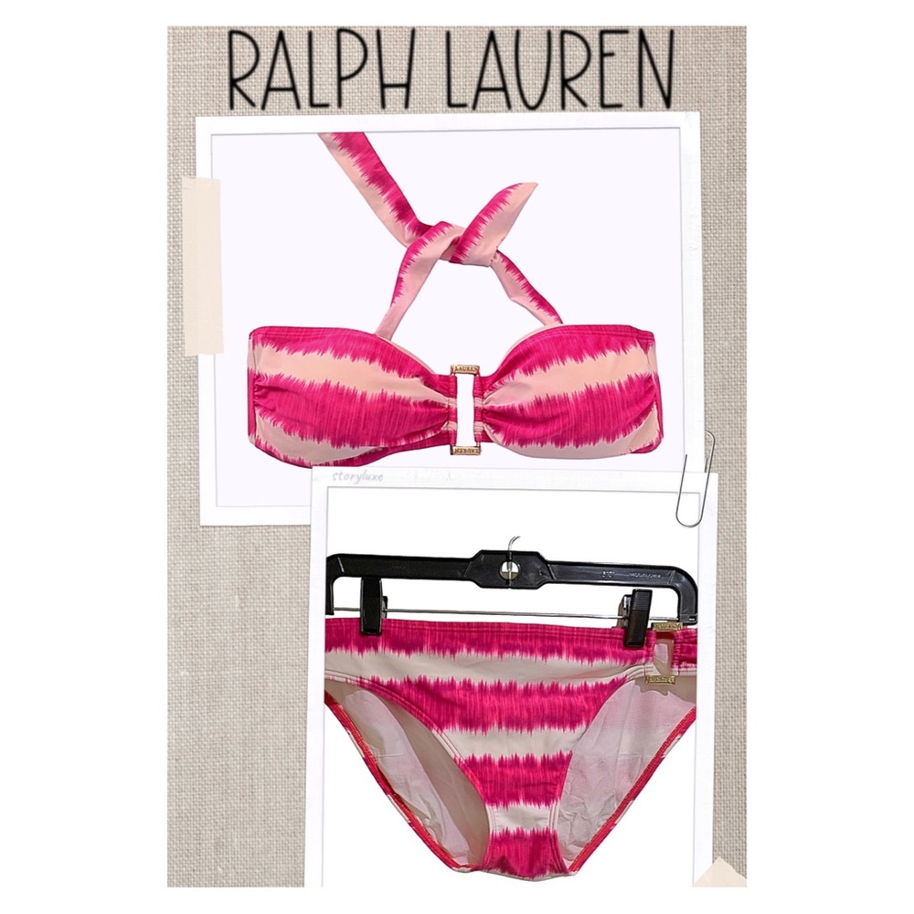 Ralph Lauren Bikini Set Gold Metal Engraved Ring on Bikini & Top Size 8